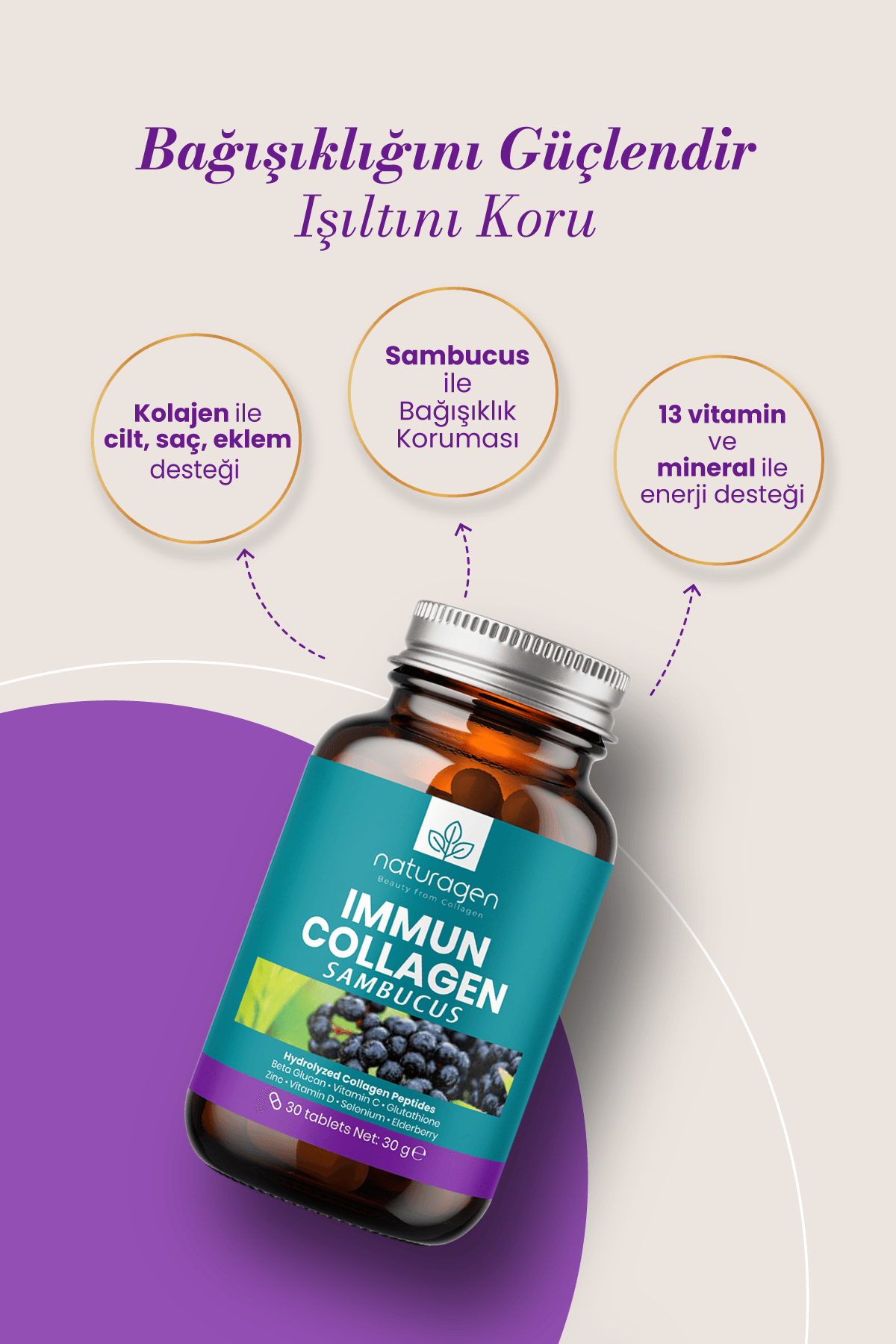 Immun Collagen Sambucus (Karamürver) 30 Tablet Kolajen