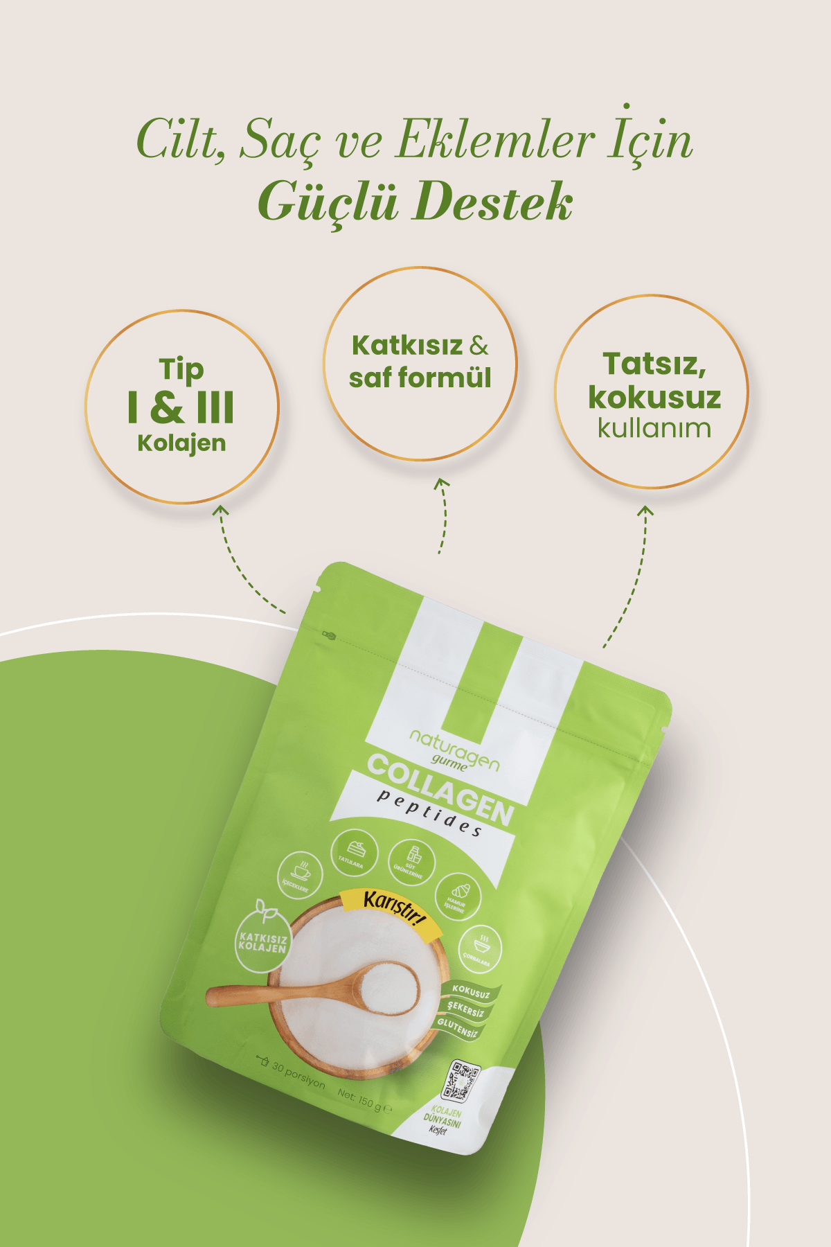 Kolajen Gurme %100 Saf 150 Gram Tip 1-3 Toz Kolajen