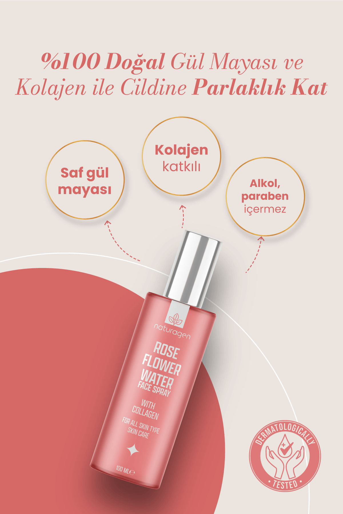 Rose Flower Face Spray Kolajenli %100 Doğal Tonik