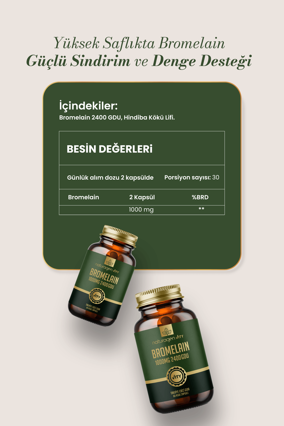 Bromelain 1000 Mg 2400 GDU Prebiyotikli 60 Kapsül