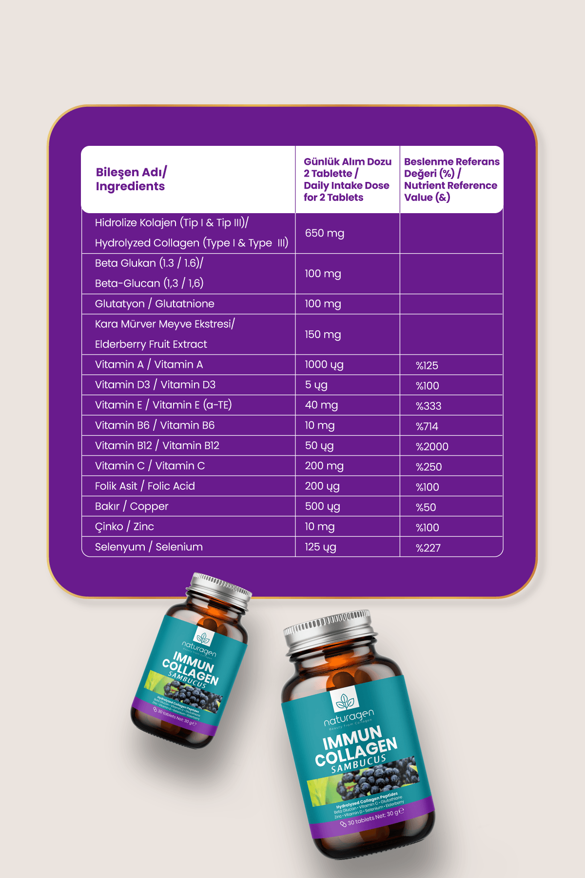 Immun Collagen Sambucus (Karamürver) 30 Tablet Kolajen