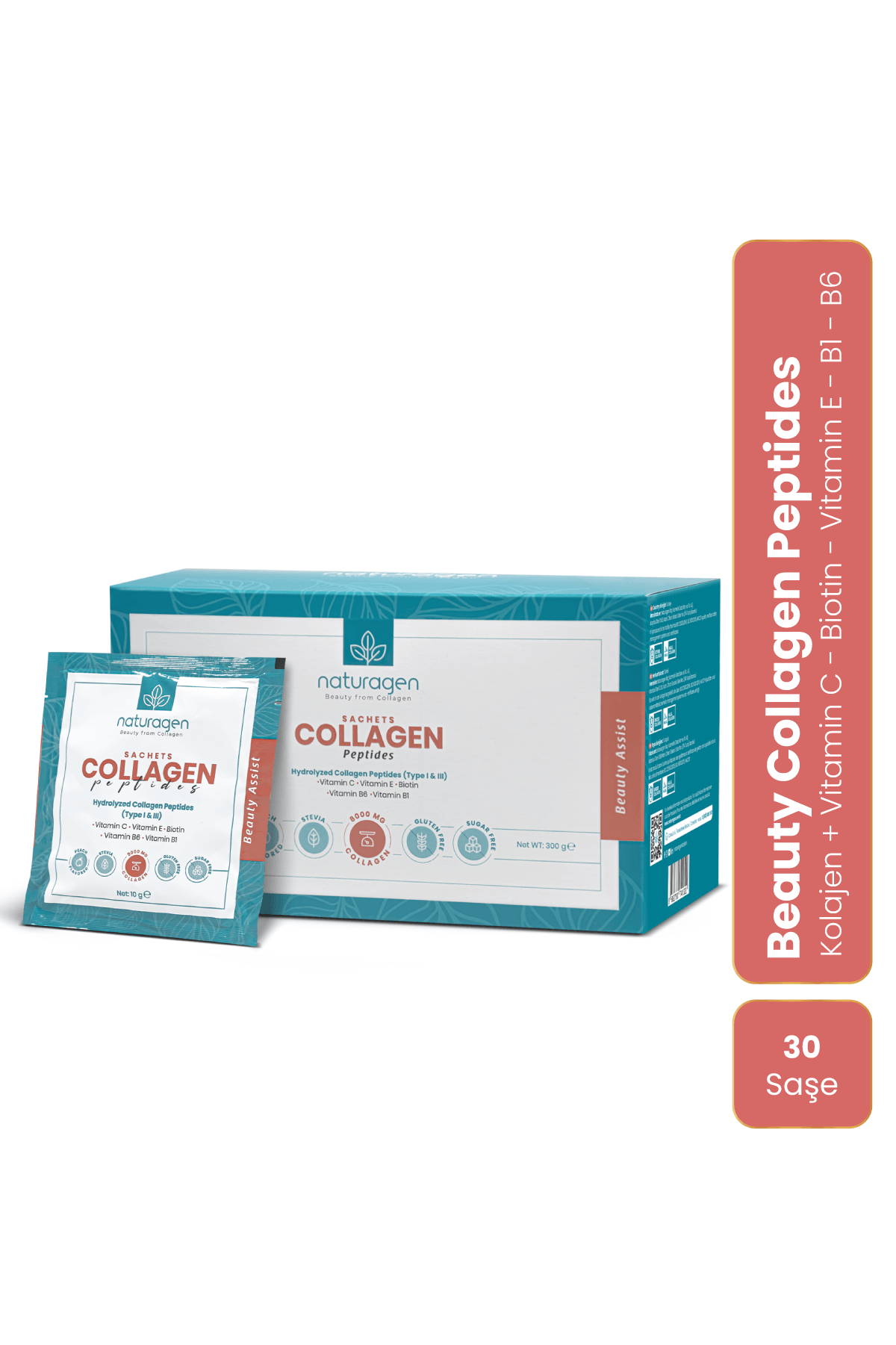 Collagen Beauty 30'lu Saşe Şeftali Aromalı Tip 1-3 8000 Mg Hidrolize Toz Kolajen
