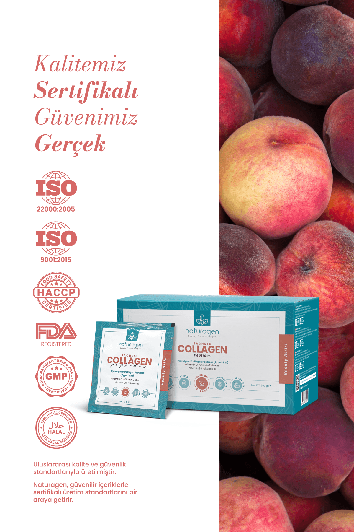 Collagen Beauty 30'lu Saşe Şeftali Aromalı Tip 1-3 8000 Mg Hidrolize Toz Kolajen