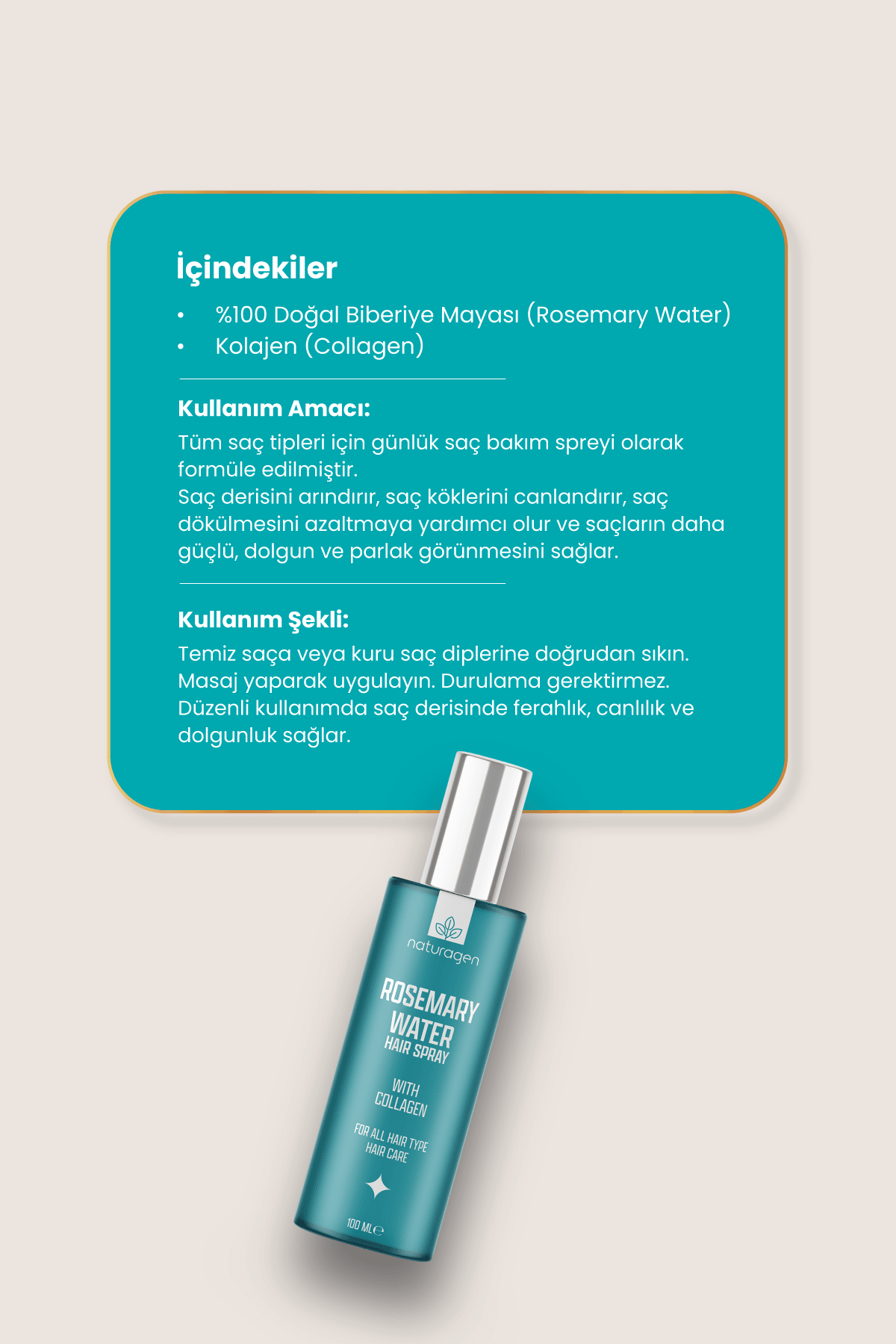 Rosemary Water Hair Sprey 100ml Kolajenli Saç Toniği
