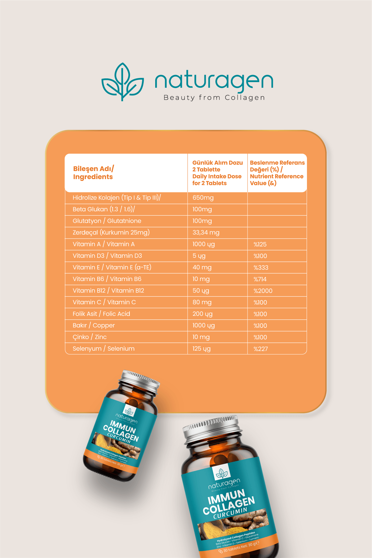 Immun Collagen Curcumin (Zerdeçal) 30 Tablet Kolajen