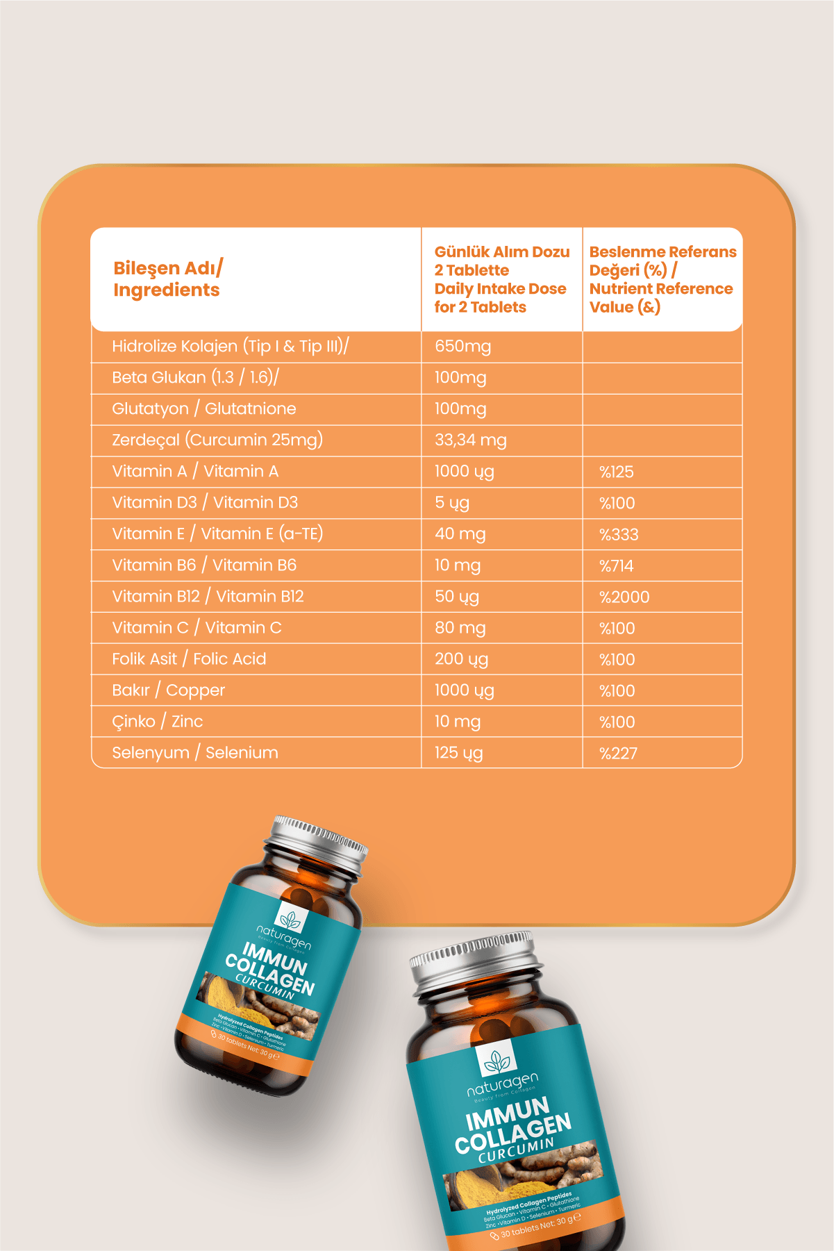 Immun Collagen Curcumin (Zerdeçal) 30 Tablet Kolajen