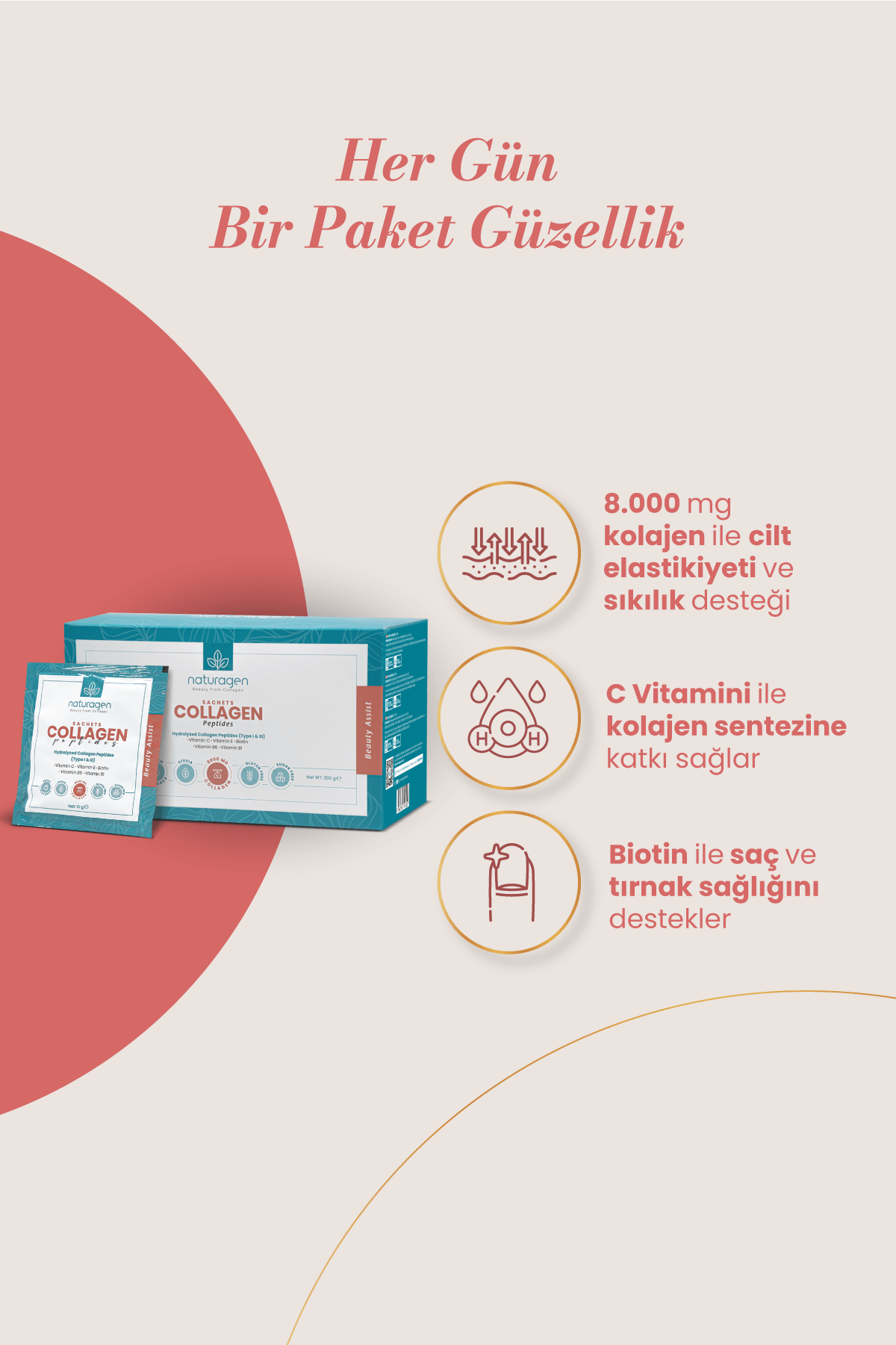 Collagen Beauty 30'lu Saşe Şeftali Aromalı Tip 1-3 8000 Mg Hidrolize Toz Kolajen