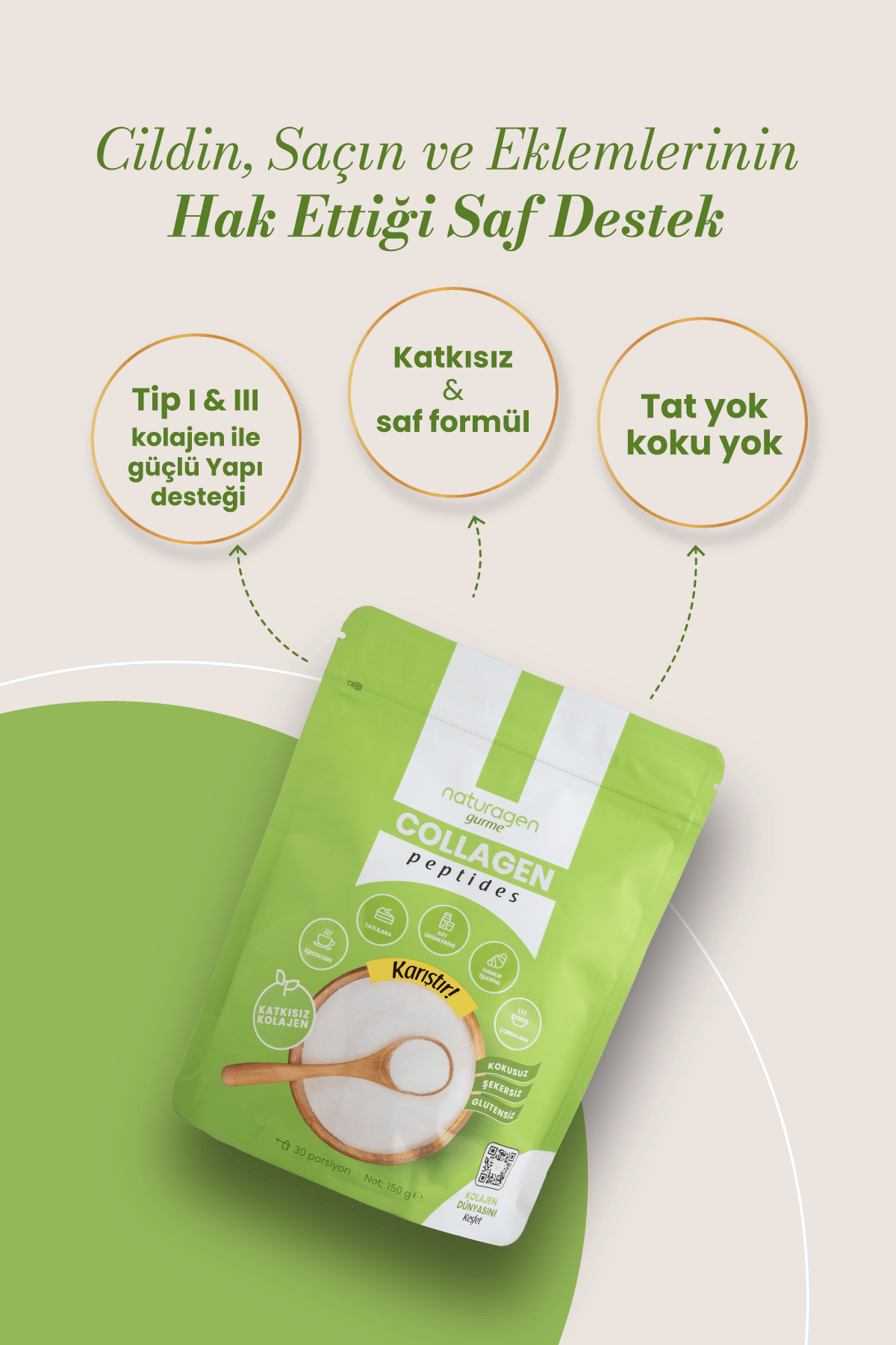 Kolajen Gurme %100 Saf 150 Gram Tip 1-3 Toz Kolajen