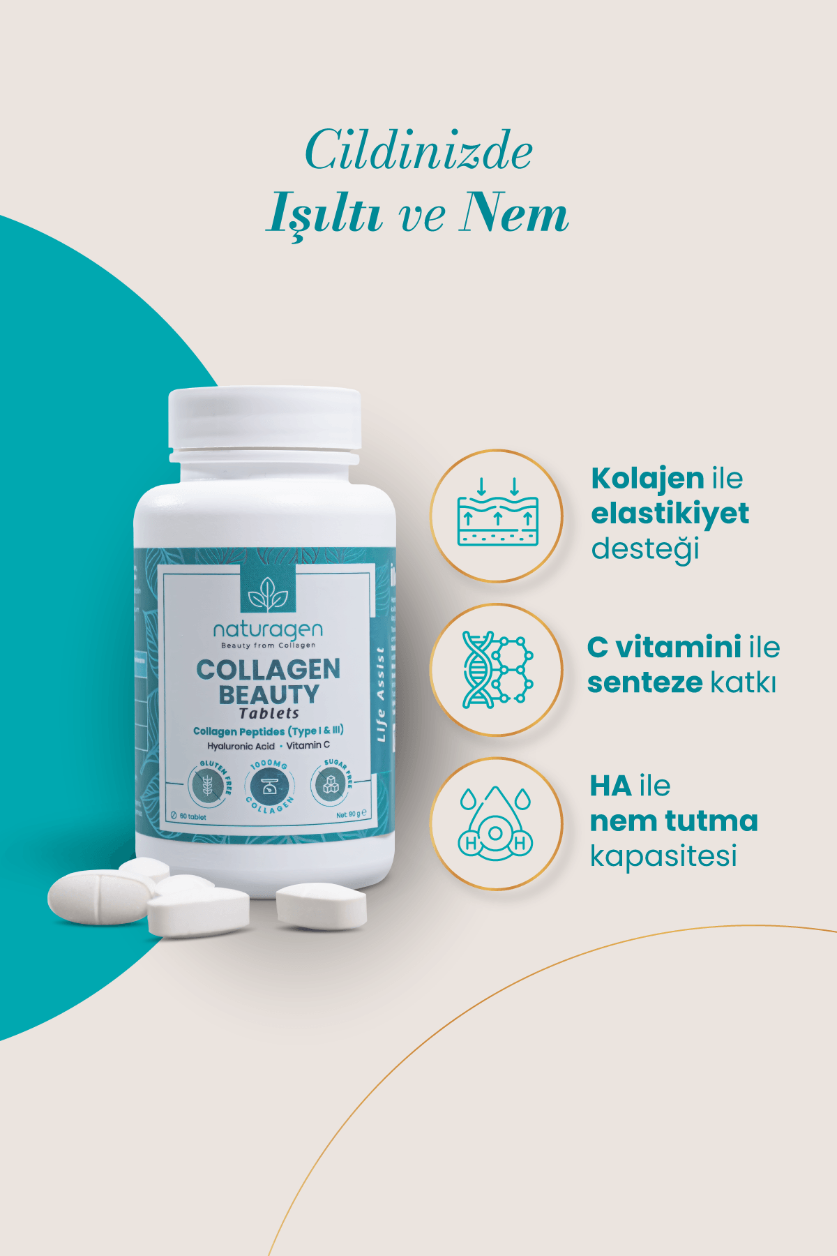 Beauty Collagen 60 Tablet Kolajen + C Vitamini + Hyaluronik Asid 
