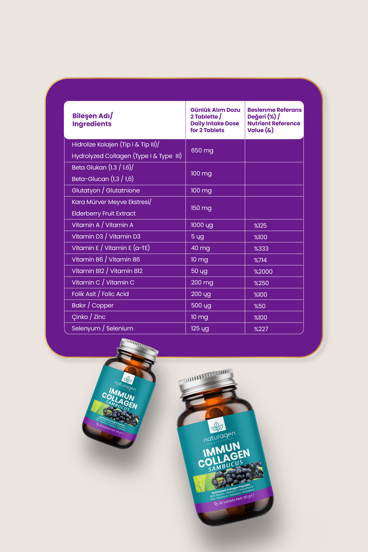 Immun Collagen Sambucus (Karamürver) 30 Tablet Kolajen