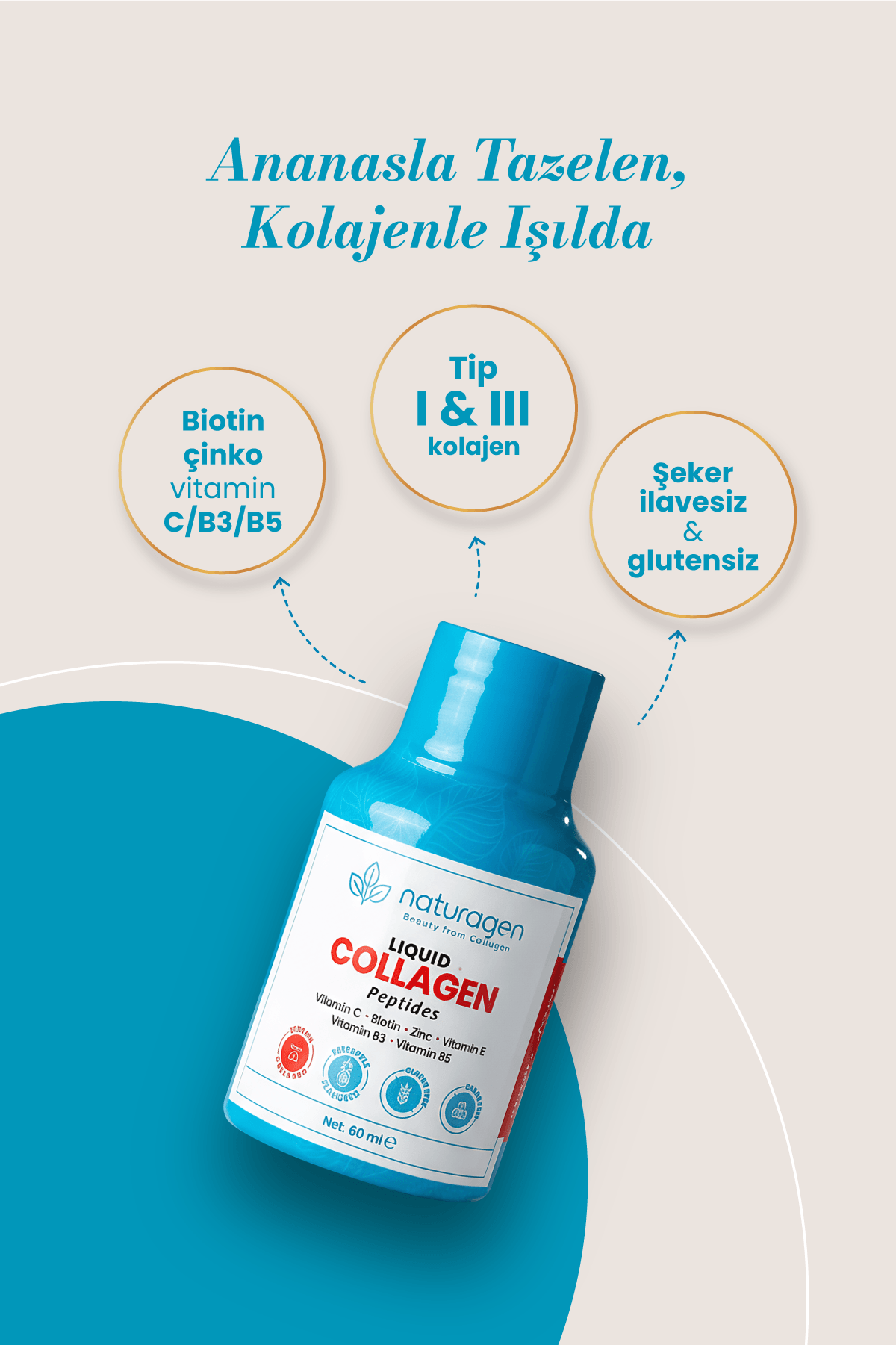 Collagen Ananas Aromalı Shot Tip 1-3 Hidrolize Sıvı Kolajen