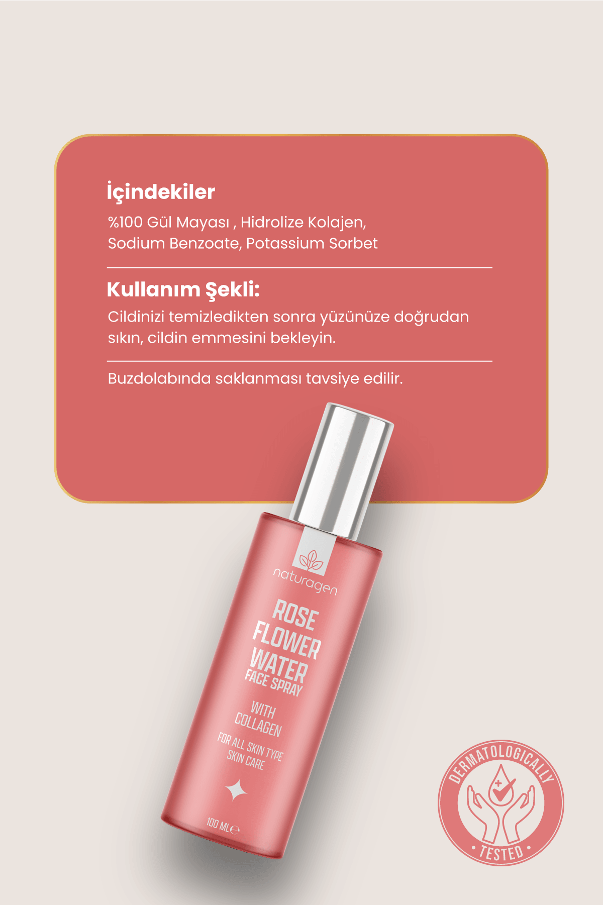 Rose Flower Face Spray Kolajenli %100 Doğal Tonik