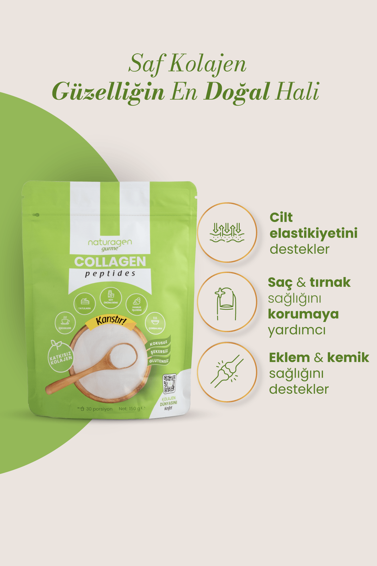 Kolajen Gurme %100 Saf 150 Gram Tip 1-3 Toz Kolajen