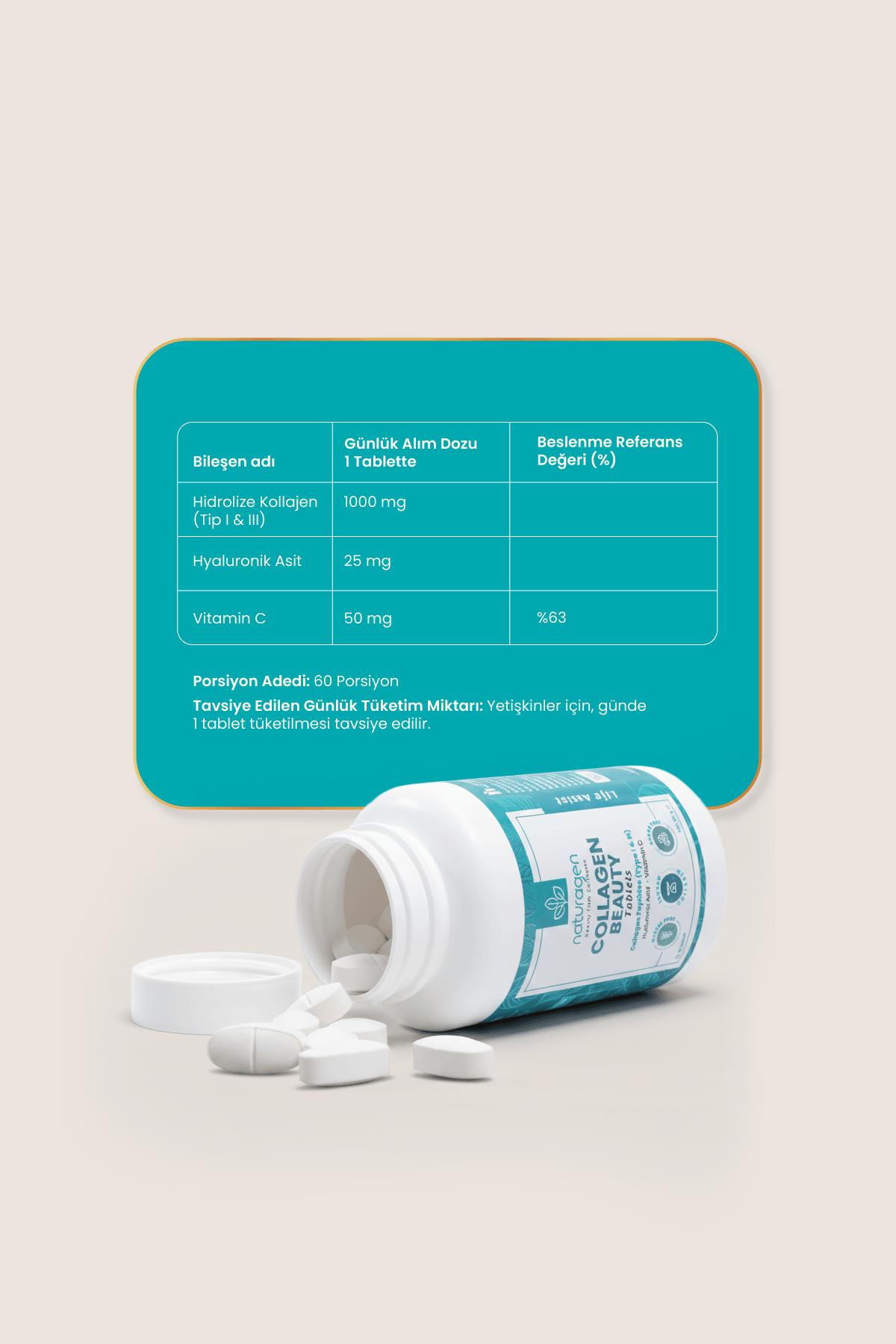 Beauty Collagen 60 Tablet Kolajen + C Vitamini + Hyaluronik Asid 