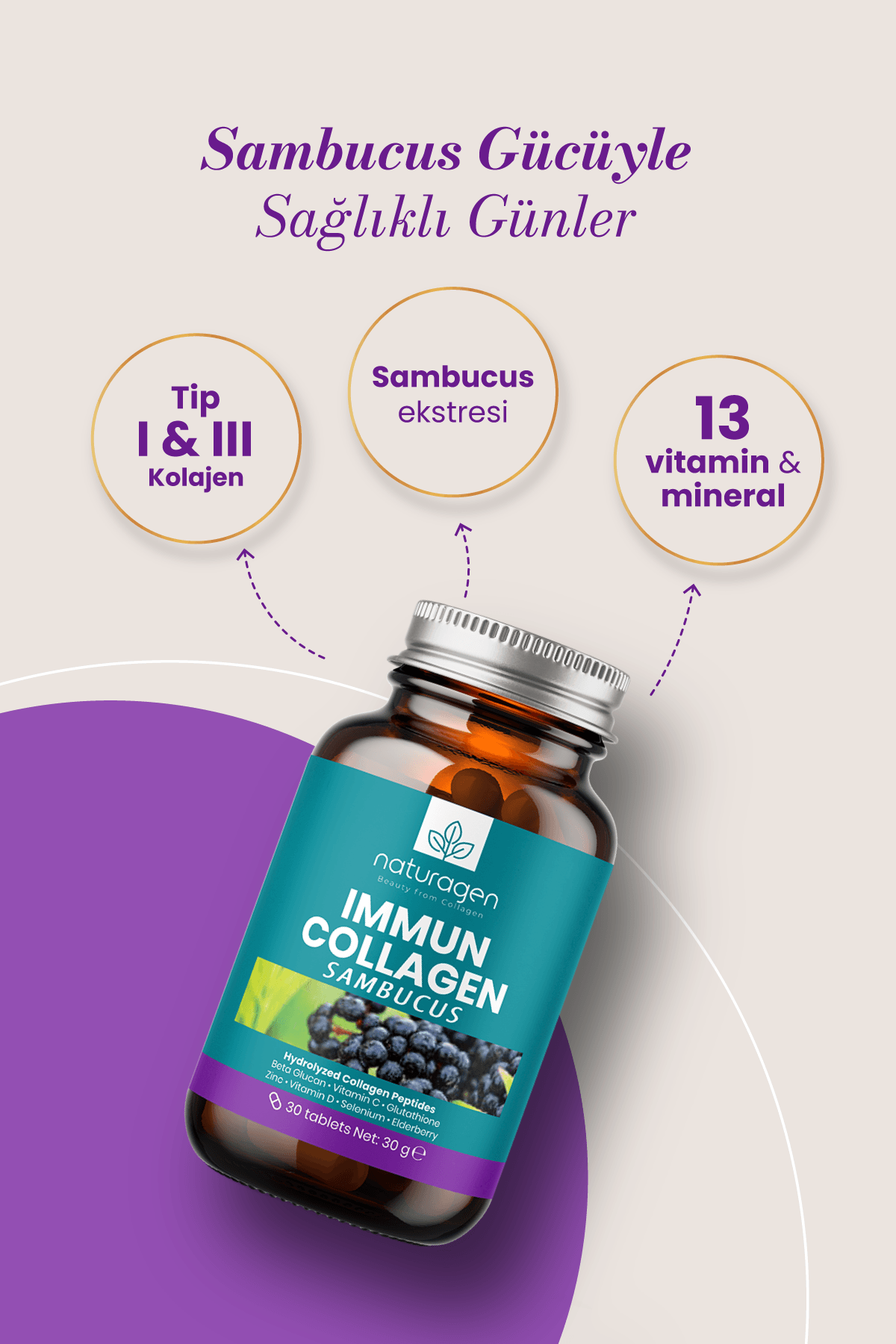 Immun Collagen Sambucus (Karamürver) 30 Tablet Kolajen
