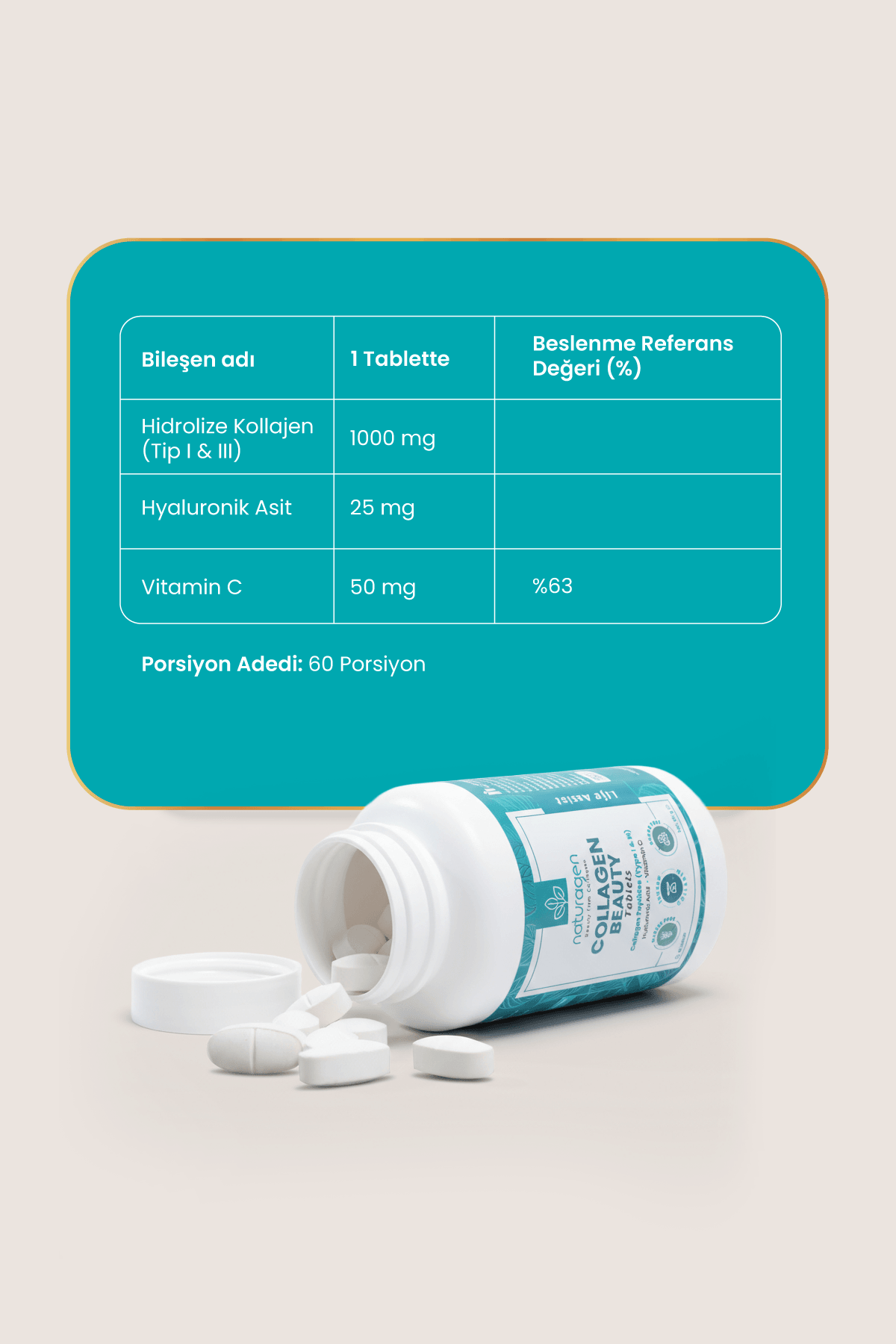 Beauty Collagen 60 Tablet Kolajen + C Vitamini + Hyaluronik Asid 