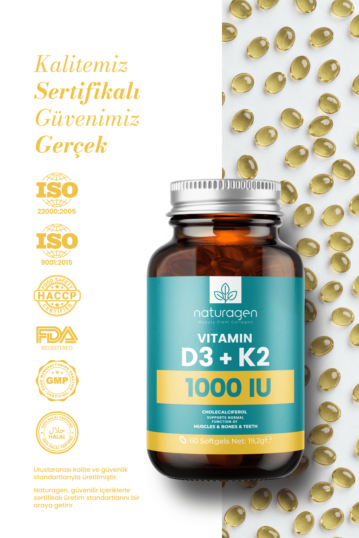 Vitamin D3 + K2 1000 IU 60 Kapsül