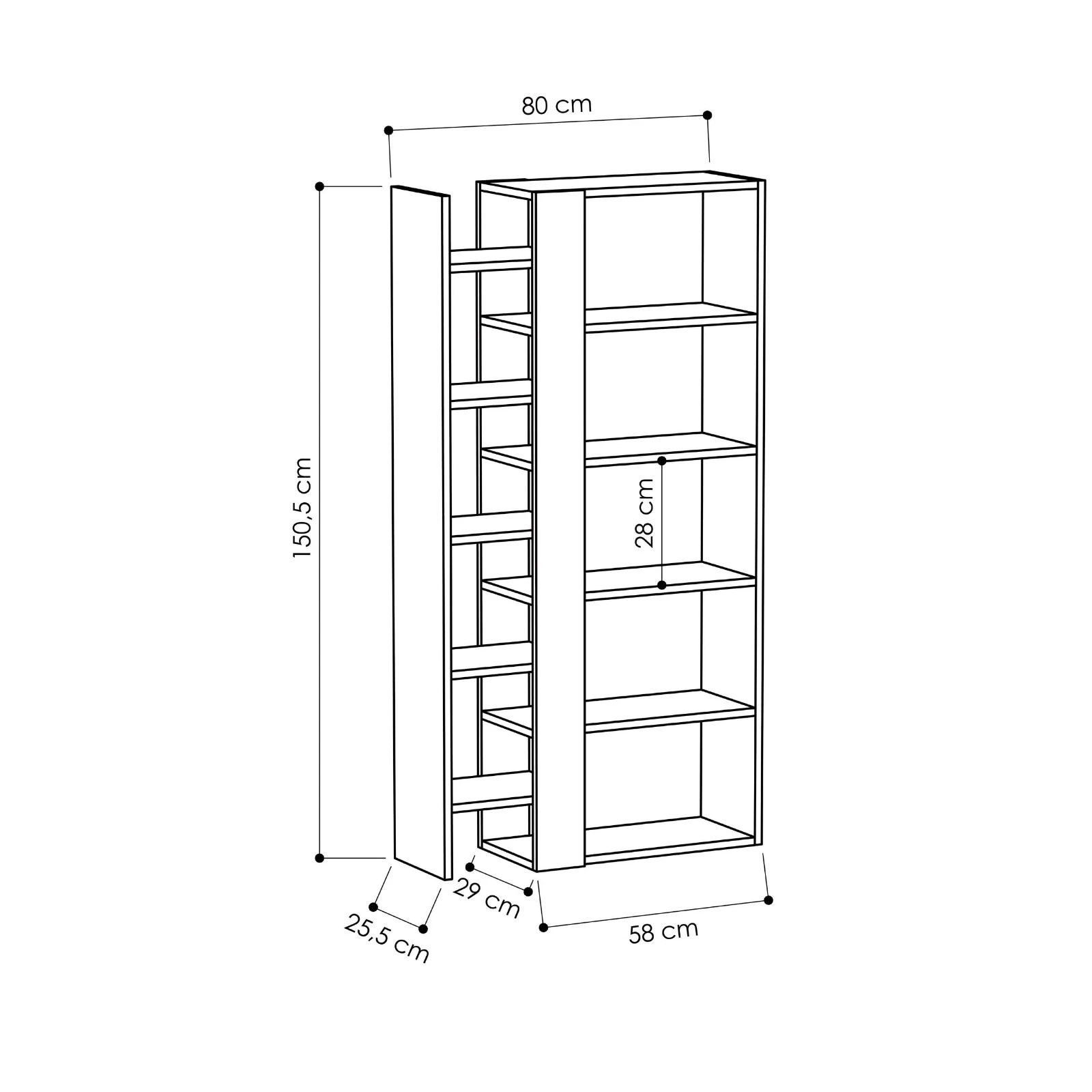 Kitaplık Asansör Antrasit-Açık Mocha 150*80*29cm
