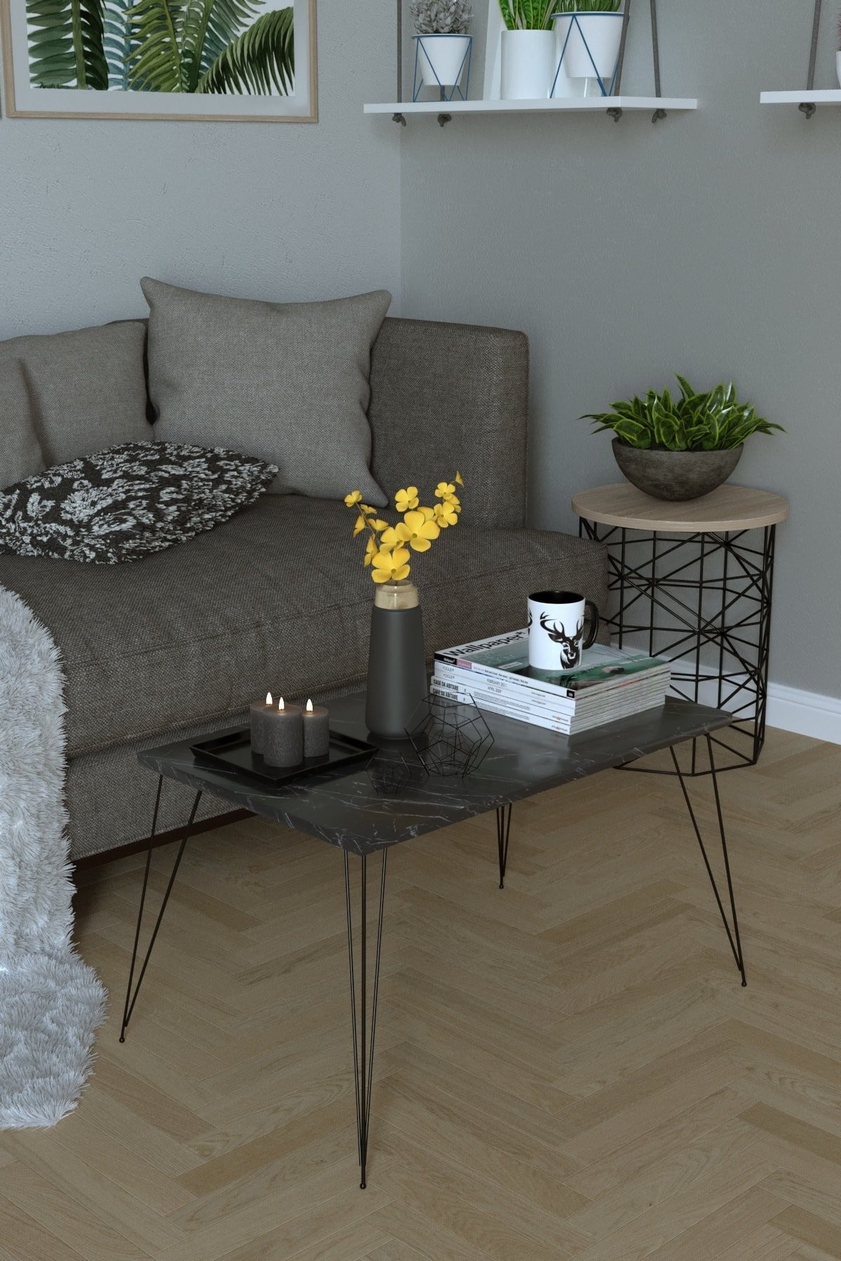 Orta Sehpa Elit Siyah Mermer 72x45x42.80cm
