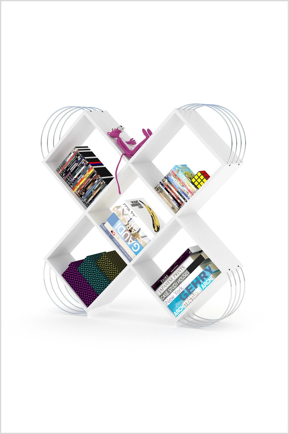 Kitaplık Case Beyaz Krom