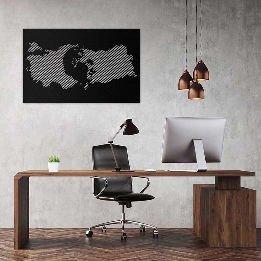 Atatürk ve Türkiye Haritası MetalTablo Siyah 60*95