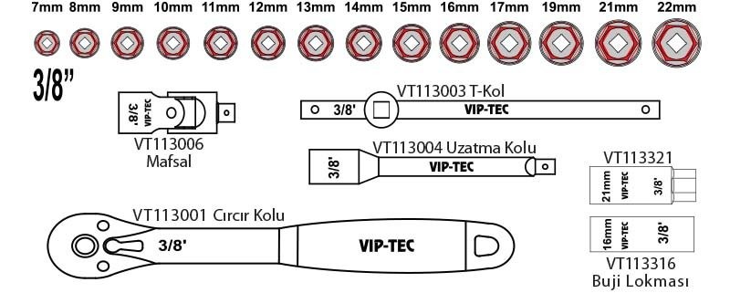 Lokma Anahtar Takımı 3/8" 20 parça (7-22mm)