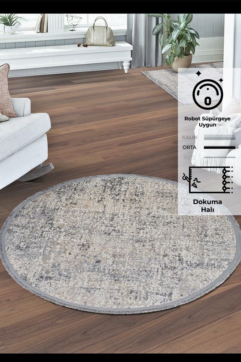 Notta Yuvarlak Halı Gri 100x100