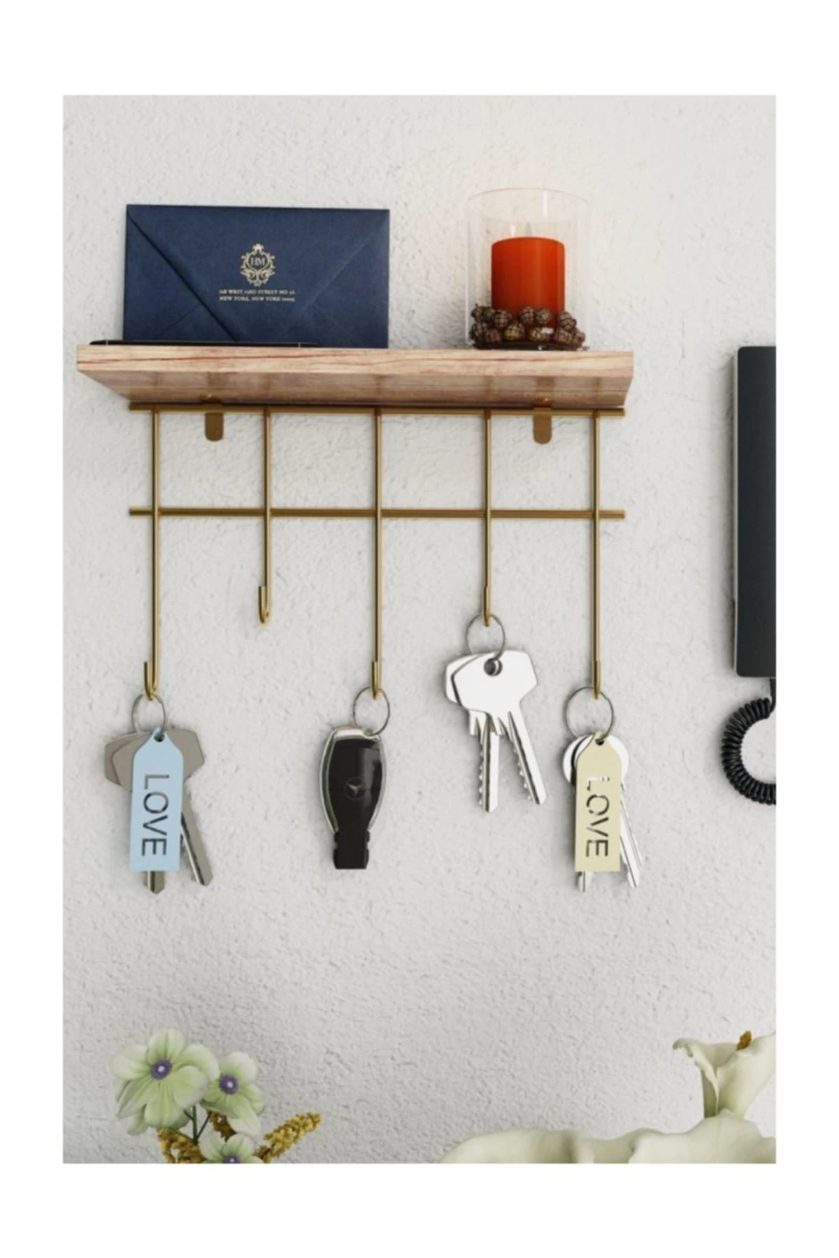 Dekoratif Raflı Askılık/Anahtarlık Altın 20x10x27c