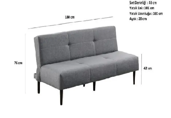 Box Sofa Sofa Bed Gray Etna 105 180*76cm