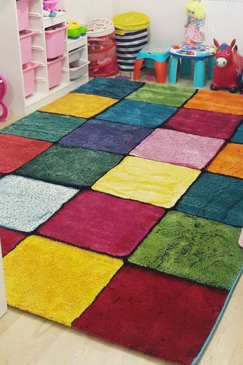 Renkli Halı Kare Desen 100x200