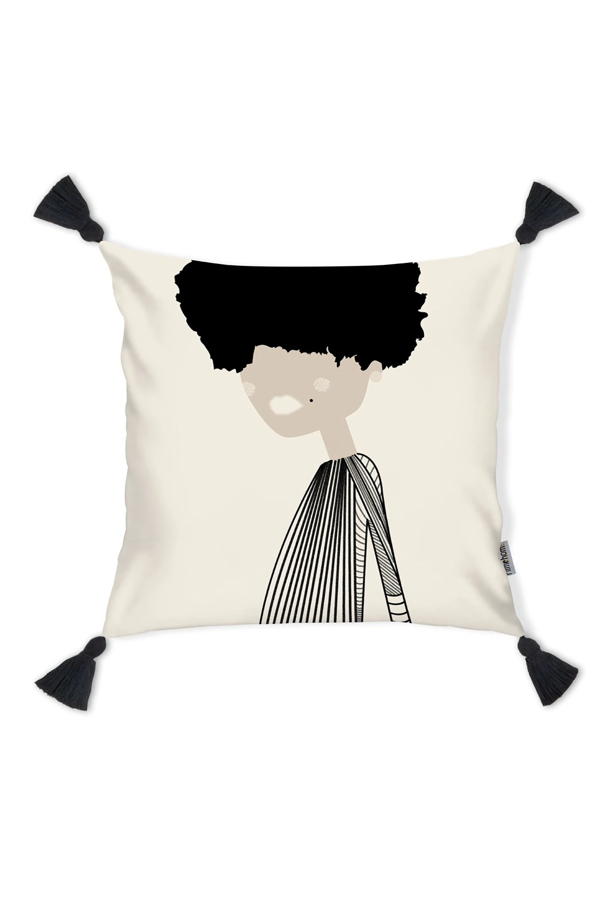 Kırlent Kılıfı Püsküllü Siyah Beyaz Desen 43x43cm