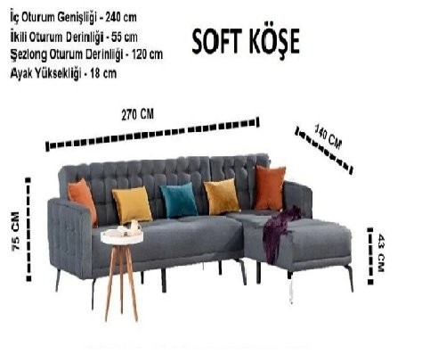 Soft Köşe Takımı Gri Etna 105-270*140*75