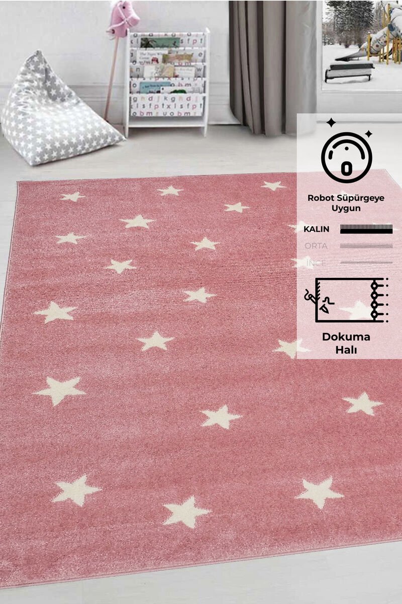 Küçük Yıldızlı Halı Pembe 80x150