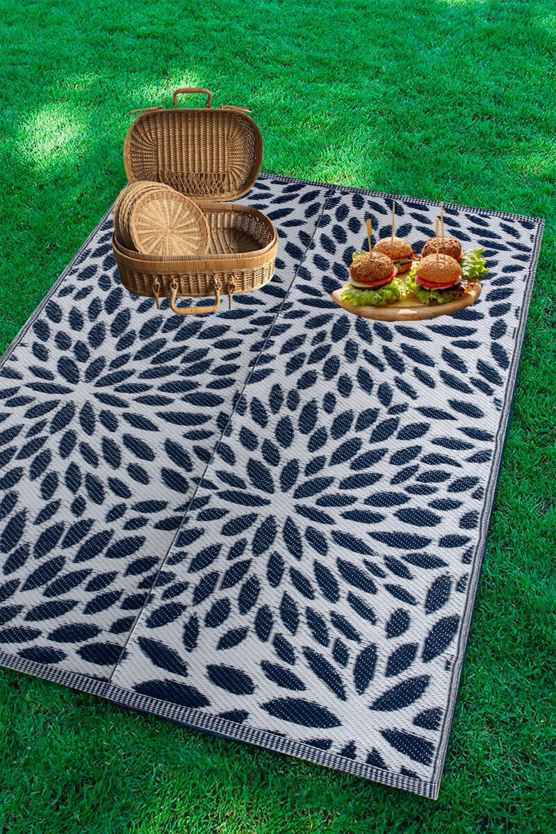 Savana Plaj-Piknik HasırMatMaviBeyazDesen120x180