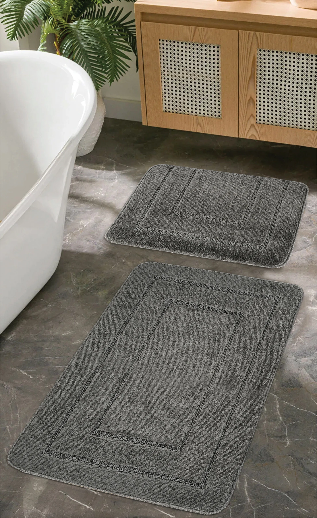 Banyo Paspas Çerçeve Desen Antrasit İkili Set 50x8