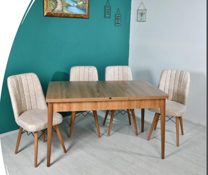 Masa Kelebek Sümela+4Kare Gold Sandalye Krem130*75