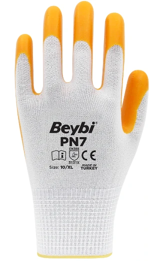 Nitril Poly. Eldiven Beyaz+Sarı No:10 Çift