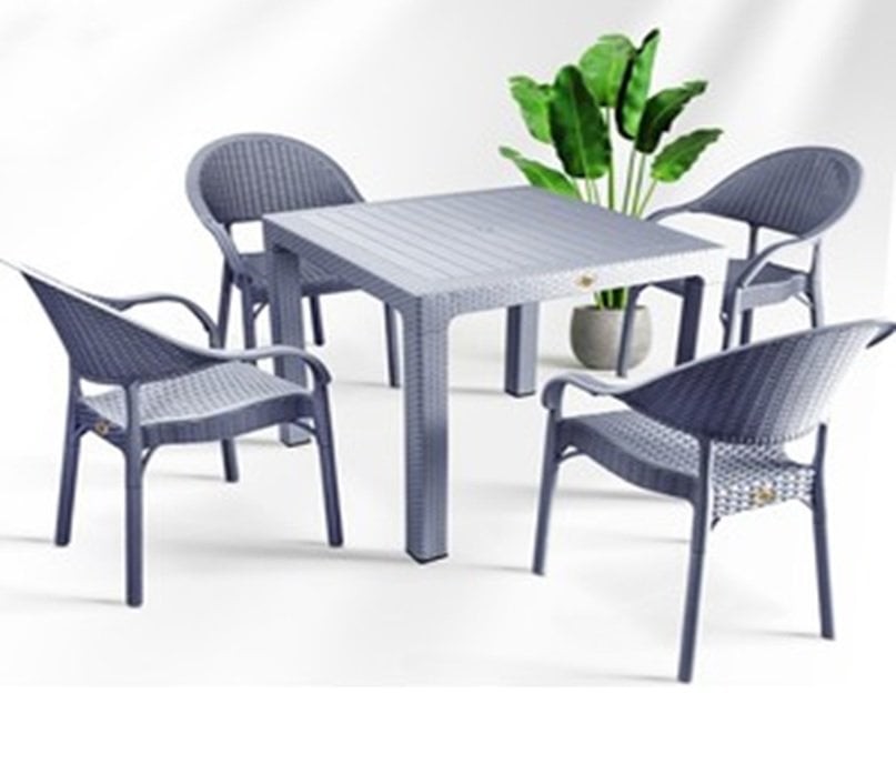 Masa Seti Camsız Elit Rattan 90*90cm +4Koltuk Sand