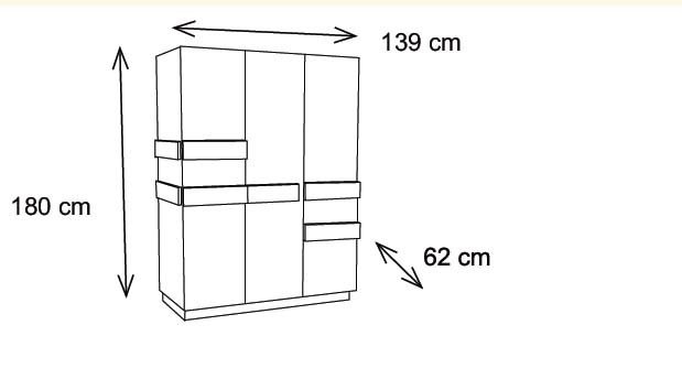 Kıyafet Dolap 3 Kapılı 139*180*62 cm Beyaz/G.Ceviz