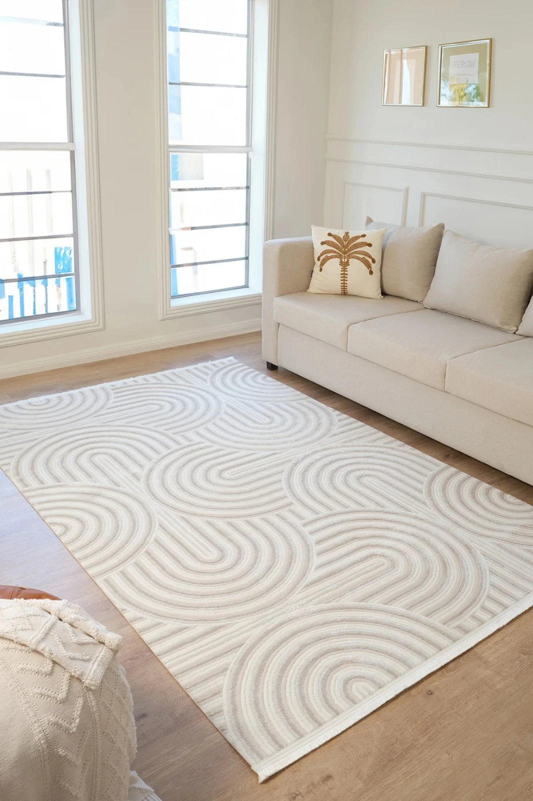 Vola Dokuma Halı Çizgili Krem Bej 120x180