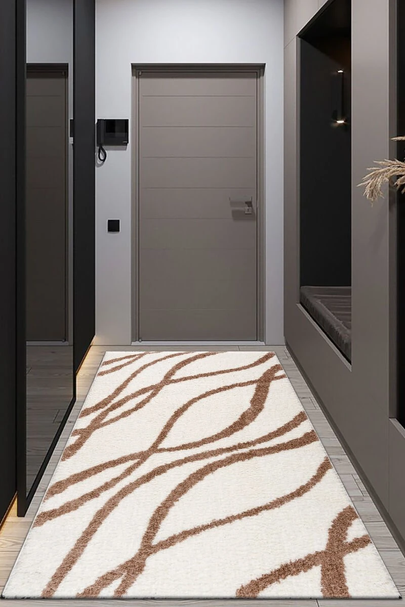 PuffyYumuşakDokuShaggyÇizgiliDesenKremBej120X170