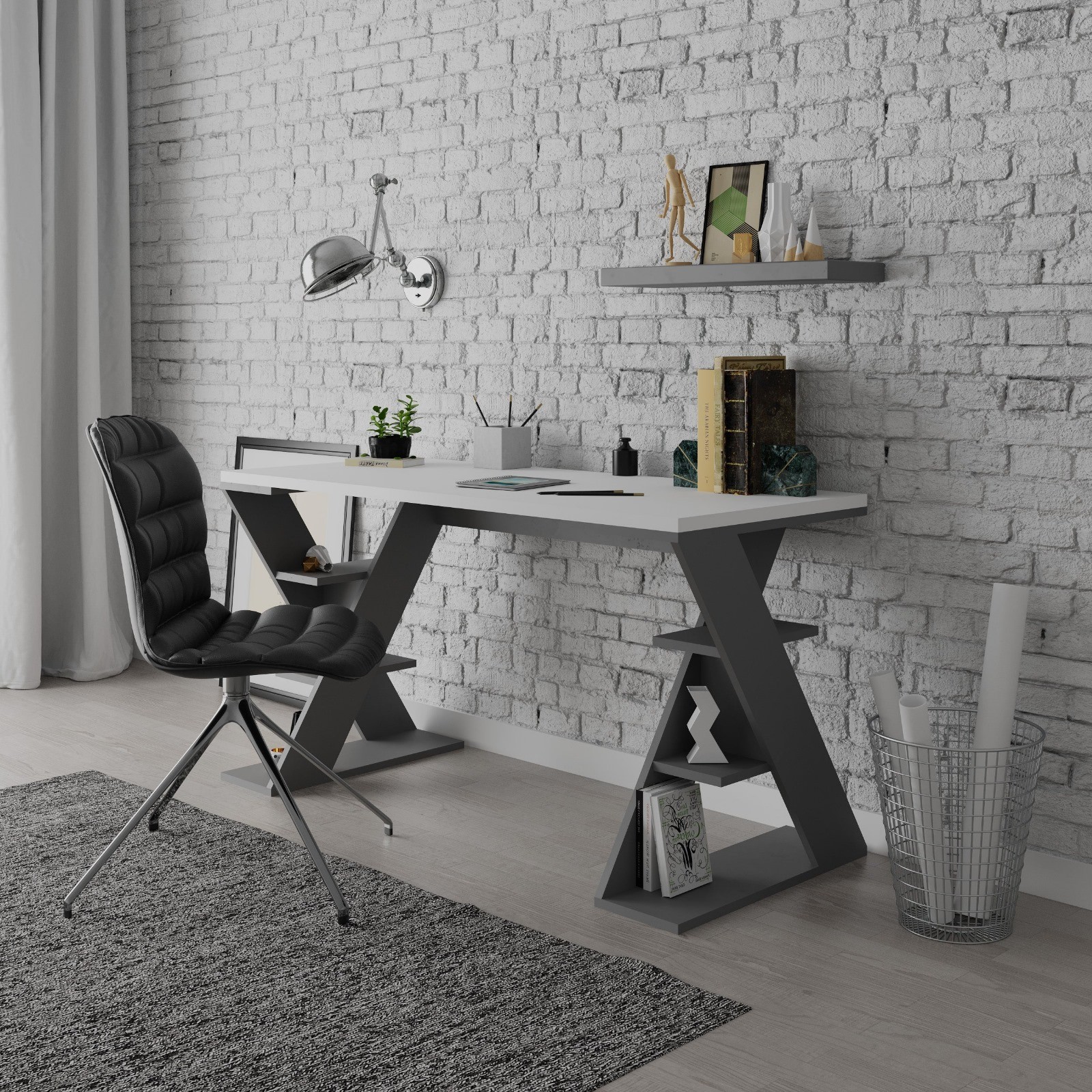 Çalışma Masası Papıllon Beyaz-Antrasit 137*75*60cm