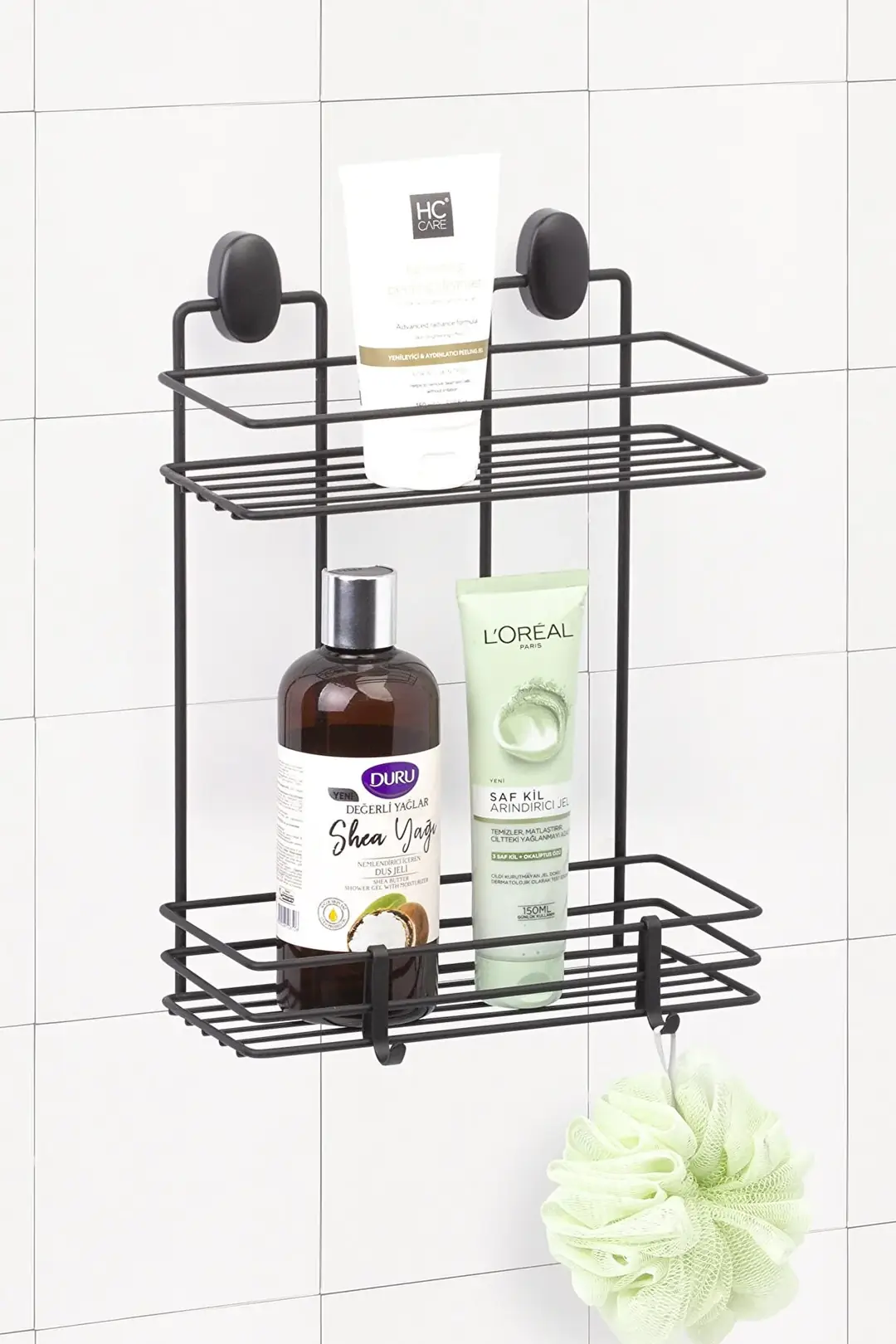 Bathroom Shelf with Dowel 2 Tiers 11x24cm Black