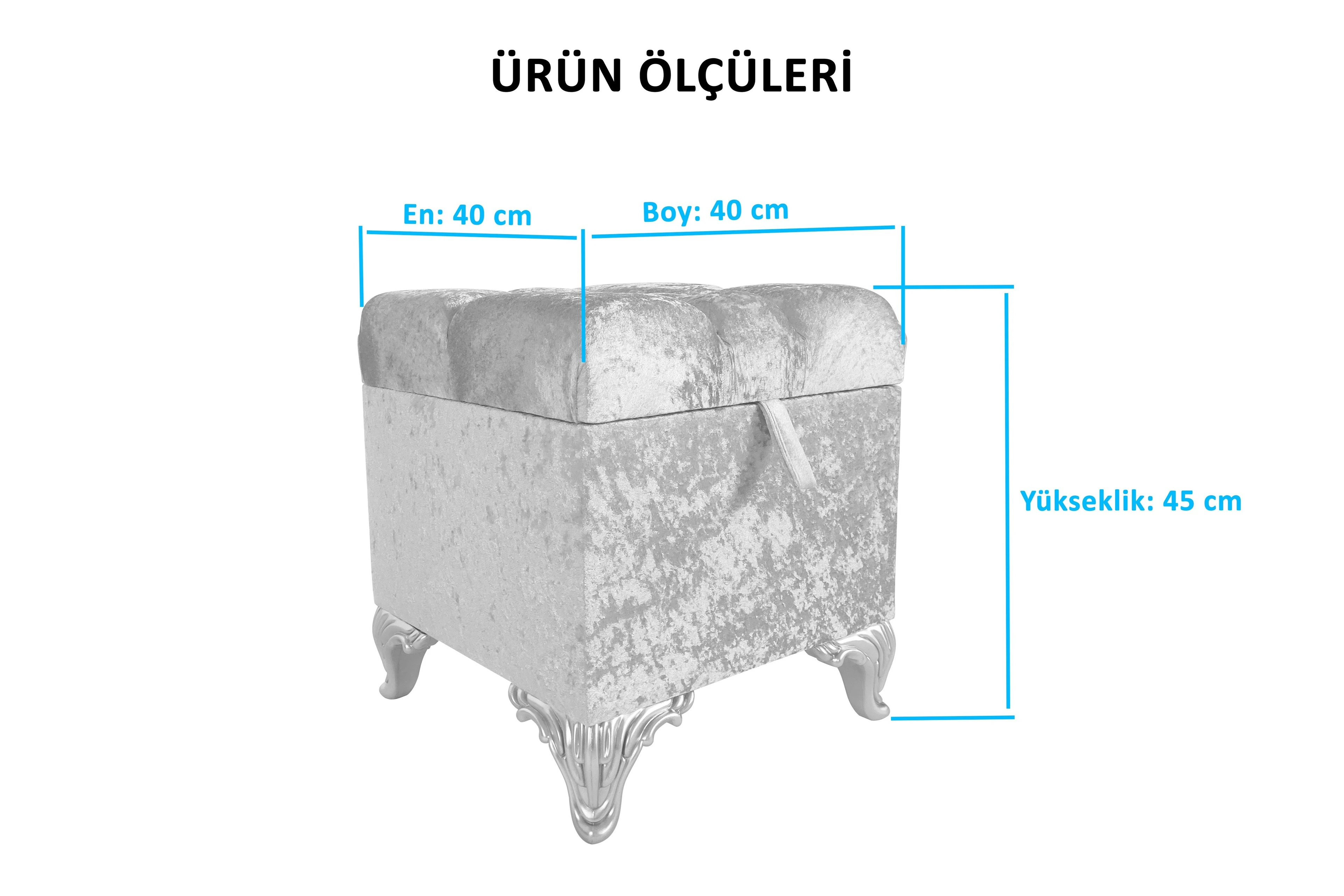 Puf Sandıklı  Kapitoneli 40x40 Kadife Gri