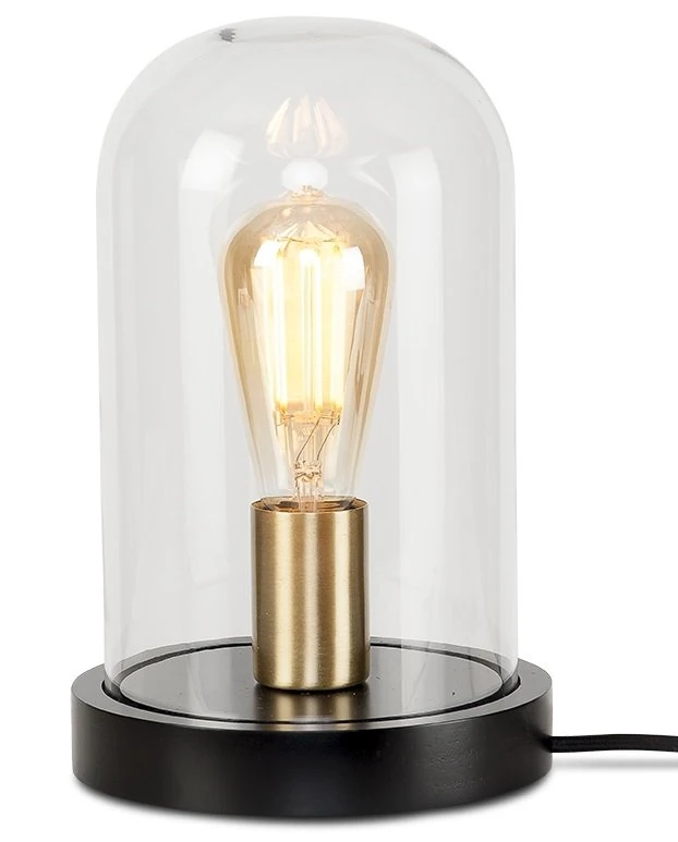 Seattle Table Lamp Glass/Wood Cloche Black