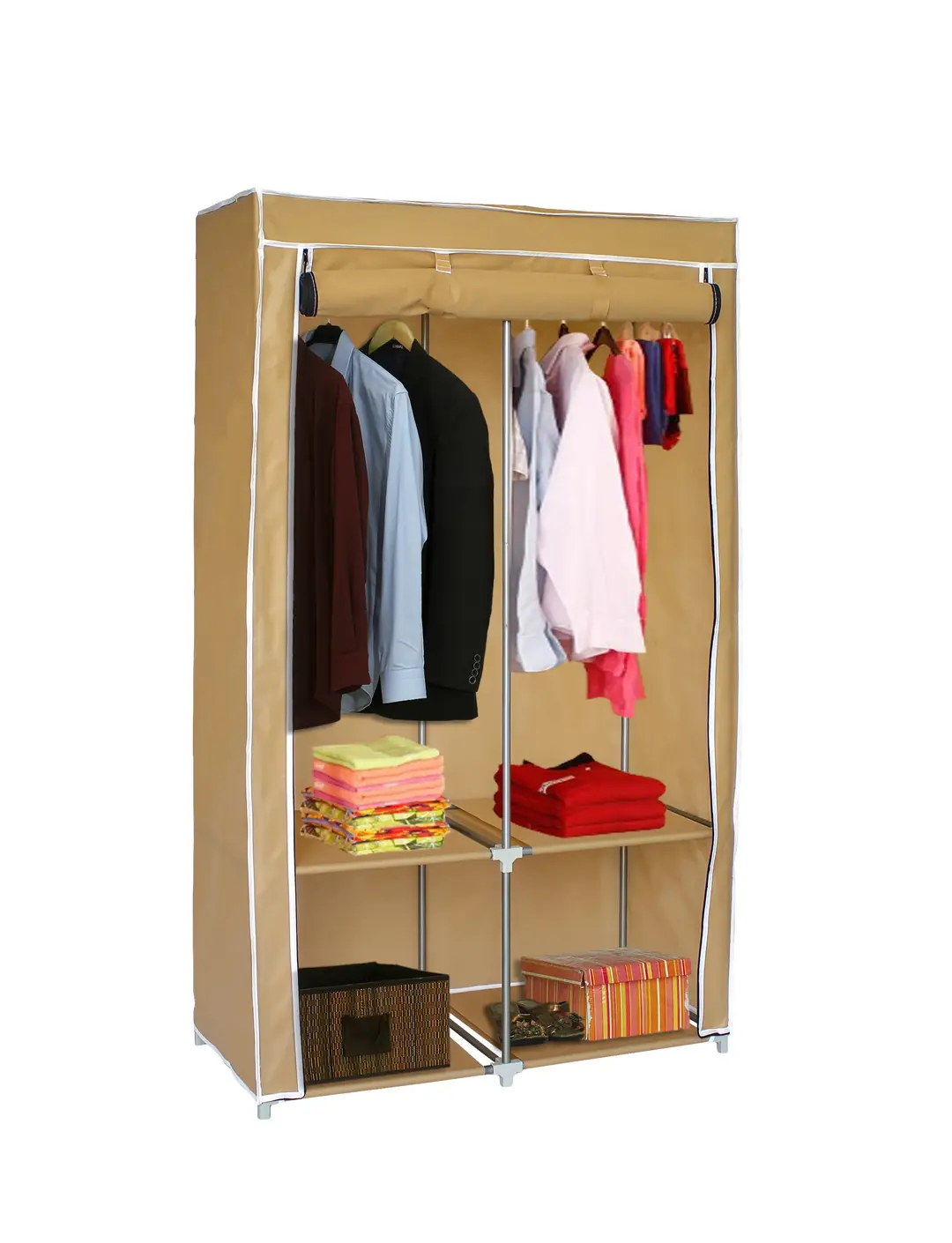 Cloth Wardrobe 3 Sections Beige Platinum 96x162cm