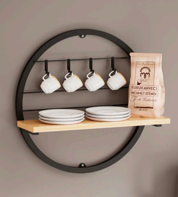 Duvar Rafı Oval Metal Siyah 38x40x14cm
