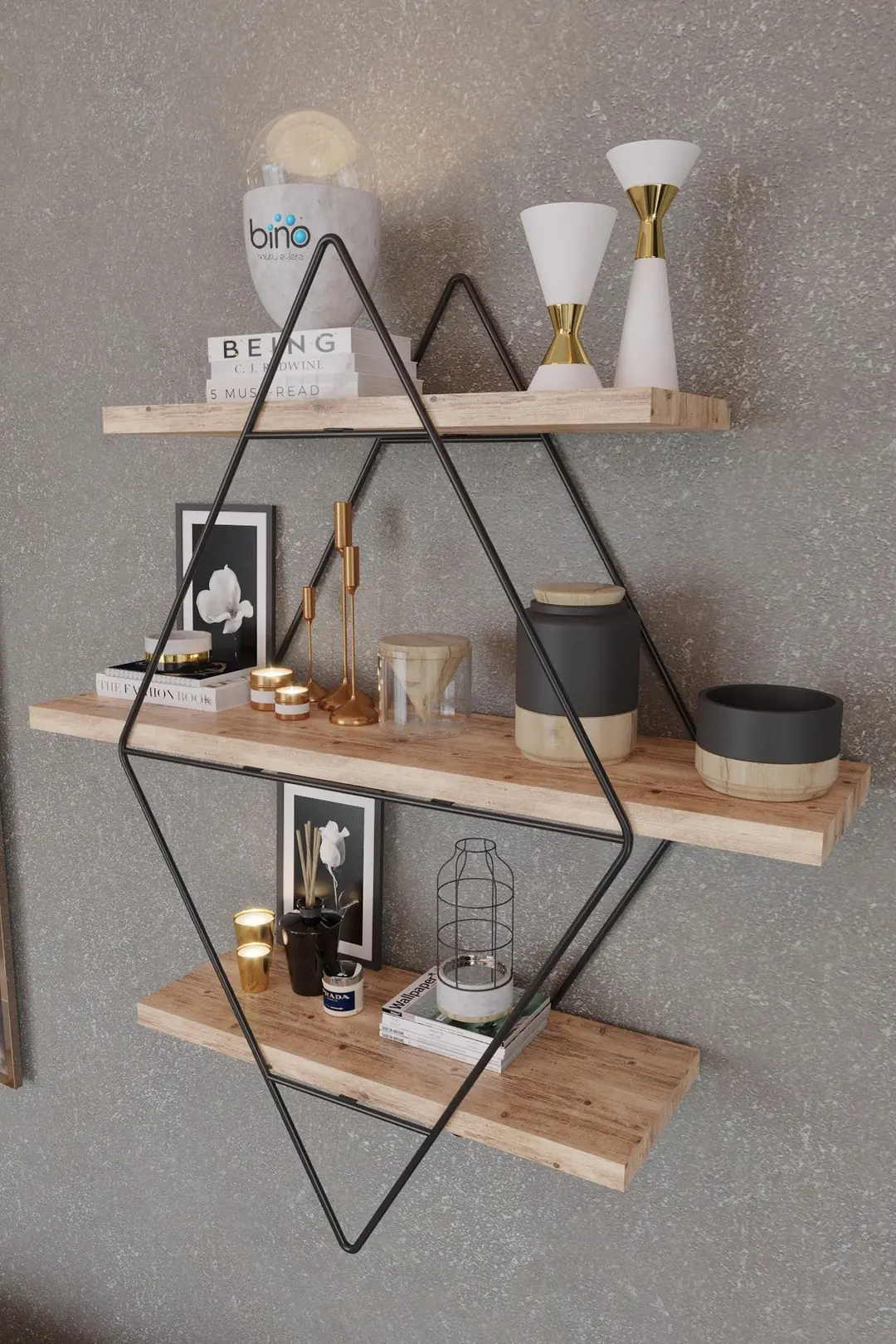 Prism Shelf Living Room Type Wood + Black 70x16x60cm