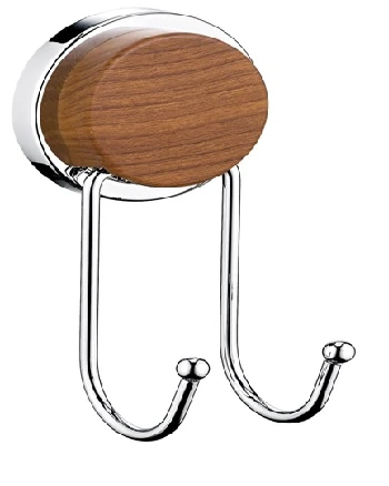Banyo Askı Çiftli Yapışkanlı Krom / Ahşap