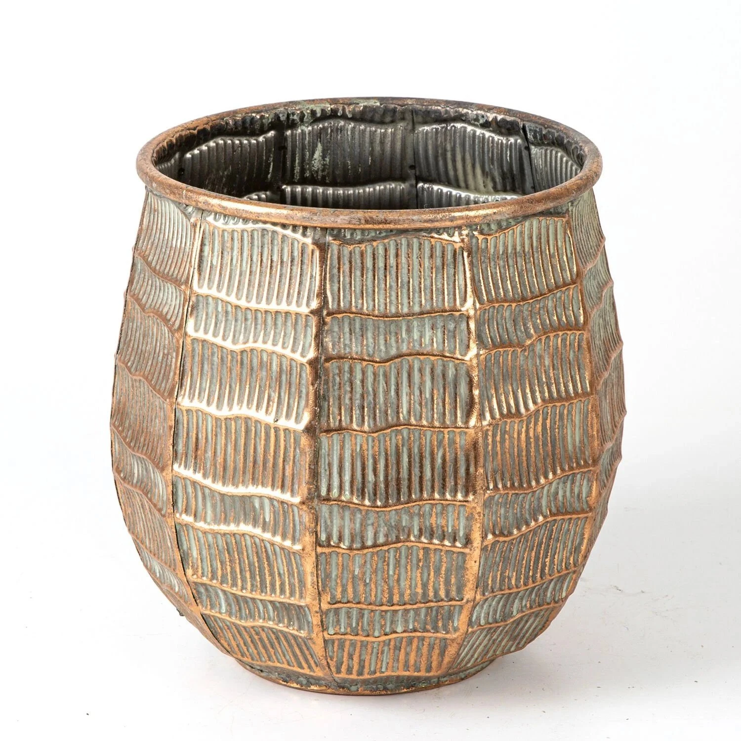 Saksı Metal 24x23x24cm Bakır-Eskiteme Gri